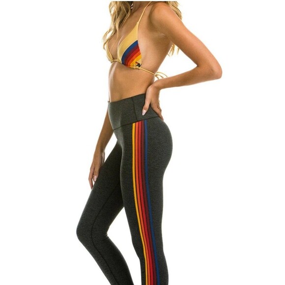 Aviator Nation 5 stripe cropped leggings - Size S - Picture 1 of 5